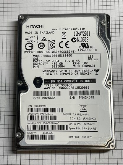 46X5425 IBM NETAPP 108-00220+A0 - 450GB 10K RPM SAS 46X5426