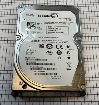 Seagate Momentus 5400.6 ST9250315AS 250GB 2.5" SATA II Laptop Hard Drive - Low Hours