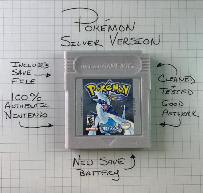 Pokemon Silver (Game Boy Color, 2000) Authentic *NEW BATTERY* & Save Game (Copy)