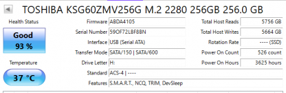 Toshiba 256GB KSG60ZMV256G SATA III NGFF 80mm M.2 SSD 0VFR5T - Image 4