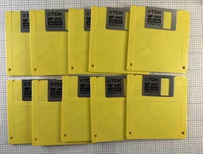 NEW LOT of 10 3.5" Yellow Floppy Disks - MS-DOS FAT Format 1.44Mb TESTED