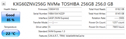 Toshiba KXG60ZNV256G XG6 256GB M.2 NVMe PCIE SSD DP/N 03VFCP - Image 4