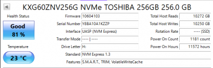 Toshiba KXG60ZNV256G XG6 256GB M.2 NVMe PCIE SSD DP/N 03VFCP - Image 4