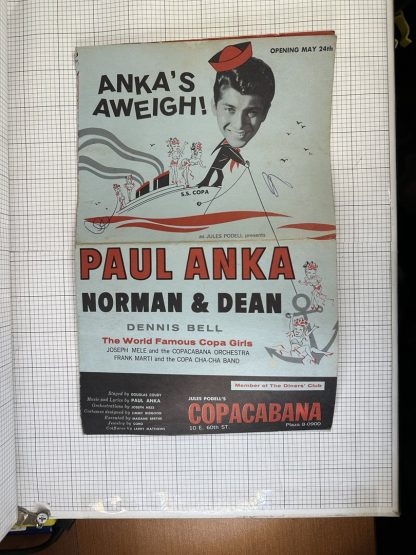 Vintage Copacabana  Paul Anka, Norman & Dean Flyer 1960's - Image 2