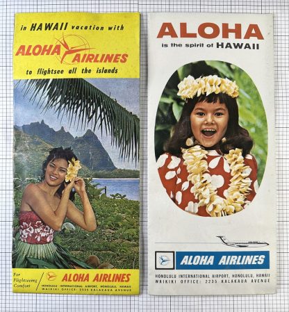 Vintage 1960 Lot of 2 Aloha Airlines brochure w/ illustrated map of Hawaii - Image 3