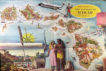 Vintage 1960 Lot of 2 Aloha Airlines brochure w/ illustrated map of Hawaii - Image 5