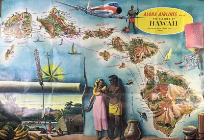 Vintage 1960 Lot of 2 Aloha Airlines brochure w/ illustrated map of Hawaii - Image 6