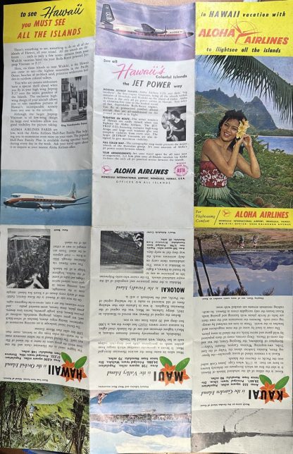 Vintage 1960 Lot of 2 Aloha Airlines brochure w/ illustrated map of Hawaii - Image 7