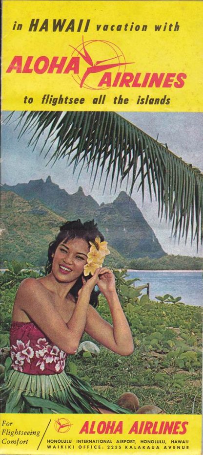 Vintage 1960 Lot of 2 Aloha Airlines brochure w/ illustrated map of Hawaii - Image 9