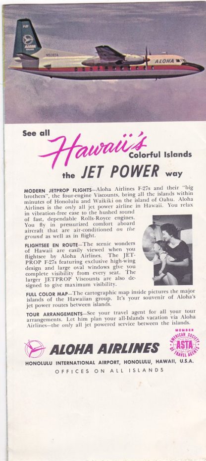 Vintage 1960 Lot of 2 Aloha Airlines brochure w/ illustrated map of Hawaii - Image 12