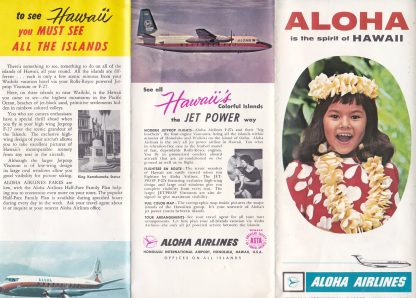 Vintage 1960 Lot of 2 Aloha Airlines brochure w/ illustrated map of Hawaii - Image 2