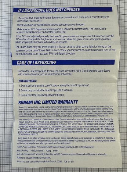Konami Laser Scope NES Nintendo Instruction Manual Only - Image 5