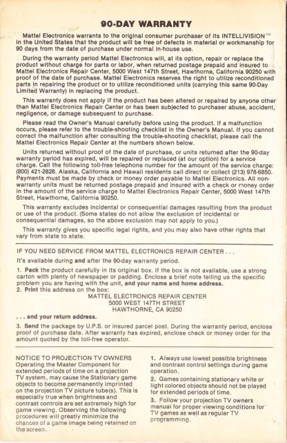 Vintage 1978 Intellivision Master Component Manual & Repair Card - FREE DOWNLOAD! - Image 5