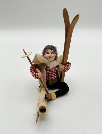 Vintage Accident Ski Doll - W/ Wooden Skis and Leg Splint - Hand Made