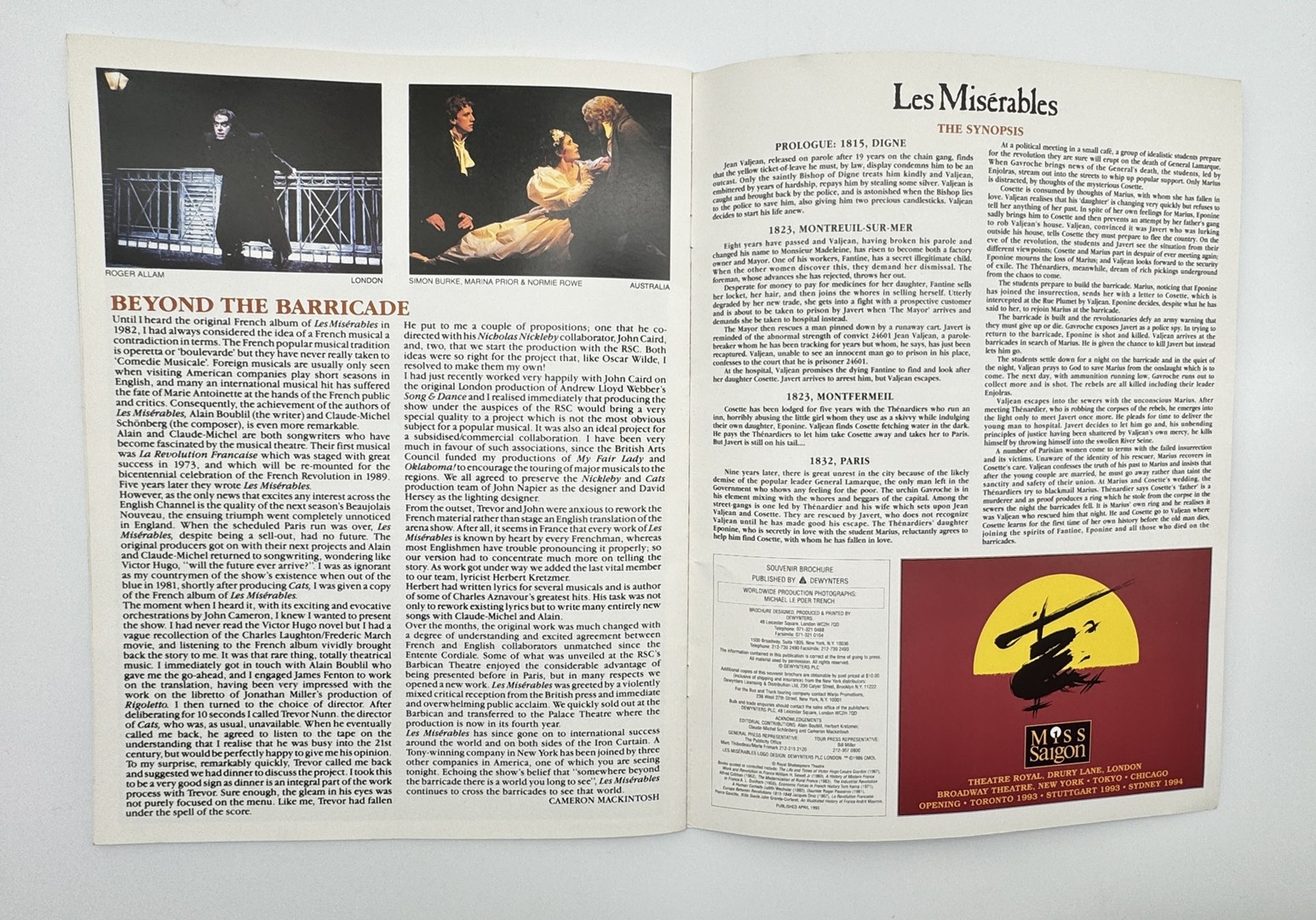 Les Miserables Playbill & Souvenir Brochure and Synopsis 1993 - Imperial Theater NYC - Image 11