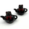 Vintage Japan Black Cat Teapot Ceramic Salt & Pepper Shakers with Stoppers - Redware - Image 6