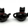 Vintage Japan Black Cat Teapot Ceramic Salt & Pepper Shakers with Stoppers - Redware - Image 5