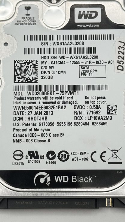 WD SCORPIO BLACK WD3200BEKT-75PVMT1 320GB 7200RPM SATA-2 2.5" HDD - Image 4