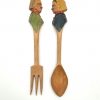 Vintage R. Audet Hand Carved Wooden Spoon & Fork Set - Quebec Canada