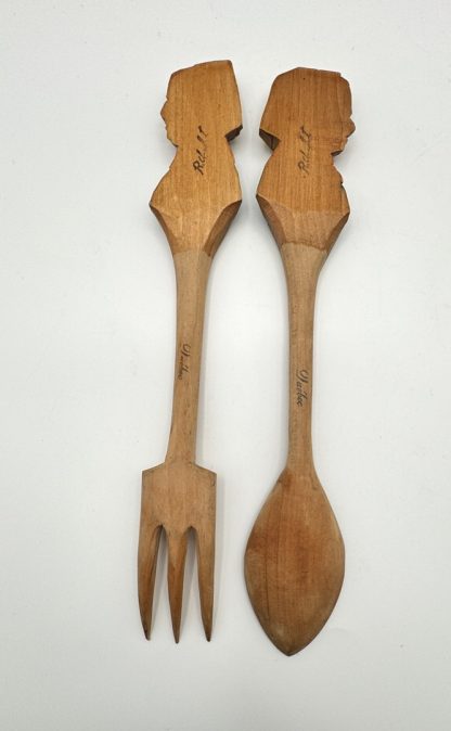 Vintage R. Audet Hand Carved Wooden Spoon & Fork Set - Quebec Canada - Image 6