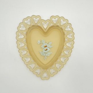 Vintage Westmoreland Yellow Satin Glass Heart Dish - Hand Painted Daisies - Granny Core Charm