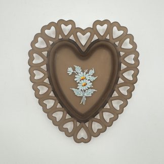 Vintage Westmoreland Brown Satin Glass Heart Dish - Hand Painted Daisies - Granny Core Charm