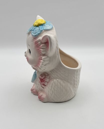 Vintage Lark Japan Ceramic Kitten Planter - Blue Bow Kitty Cat Figurine - 6" - Image 4