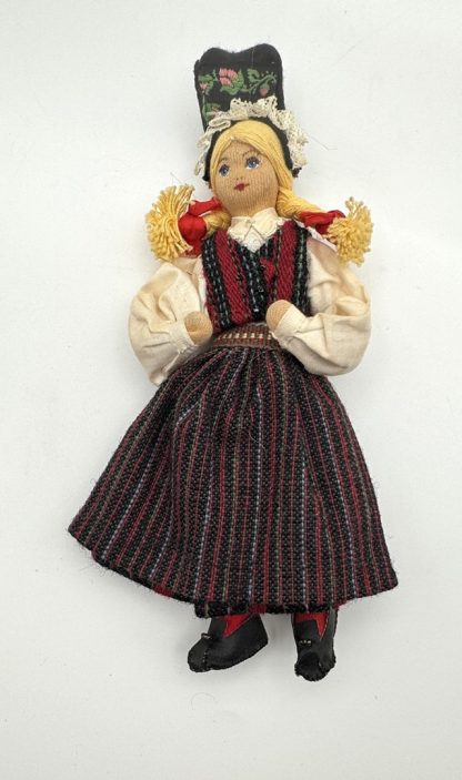 Vintage 1950s - 60's Scandinavian Wool Doll - Traditional Handmade Swedish Folk Art Doll