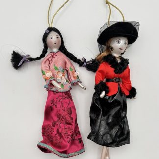 Set of 2 Ladies With Elegance 8" Glass Ornament - Asian Geisha & Ladies with Elegance Red Black Set