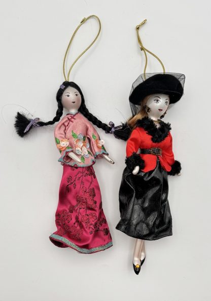 Set of 2 Ladies With Elegance 8" Glass Ornament - Asian Geisha & Ladies with Elegance Red Black Set