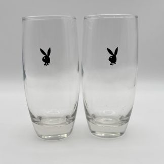 Vintage Playboy Highball Glasses - Black Bunny Logo - Set of Two - Mid-Century Barware
