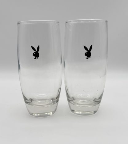Vintage Playboy Highball Glasses - Black Bunny Logo - Set of Two - Mid-Century Barware