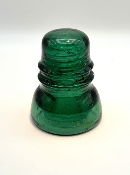 Antique Brookfield Glass Insulator CD 152 –  Hoopskirt - Deep Emerald Green / Aqua w Bubbles Swirl Lines - Image 3