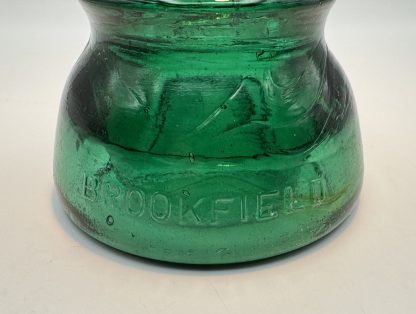 Antique Brookfield Glass Insulator CD 152 –  Hoopskirt - Deep Emerald Green / Aqua w Bubbles Swirl Lines - Image 4