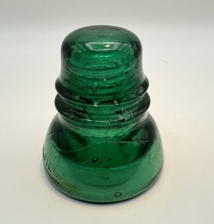 Antique Brookfield Glass Insulator CD 152 –  Hoopskirt - Deep Emerald Green / Aqua w Bubbles Swirl Lines - Image 5