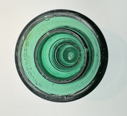Antique Brookfield Glass Insulator CD 152 –  Hoopskirt - Deep Emerald Green / Aqua w Bubbles Swirl Lines - Image 6