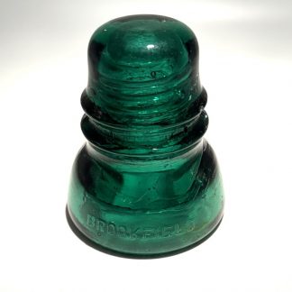 Antique Brookfield Glass Insulator CD 152 –  Hoopskirt - Deep Emerald Green / Aqua w Bubbles Swirl Lines