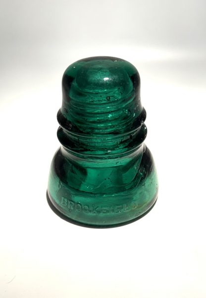 Antique Brookfield Glass Insulator CD 152 –  Hoopskirt - Deep Emerald Green / Aqua w Bubbles Swirl Lines