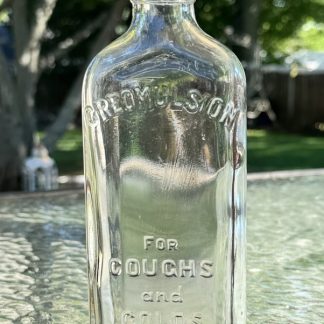 Vintage Creomulsion for Coughs and Colds – 8.5” x 3” Clear Glass Bottle – Excellent Condition