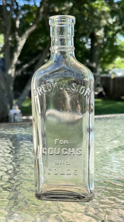 Vintage Creomulsion for Coughs and Colds – 8.5” x 3” Clear Glass Bottle – Excellent Condition
