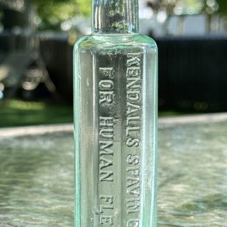 Vintage Kendall’s Spavin Cure for Human Flesh – 5” Tall – 1 1/2” Wide – Decagon Bottle – Light Blue Tint