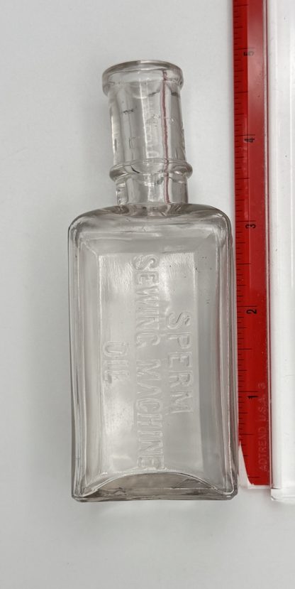 Rare - Vintage Sperm (Whale) Sewing Machine Oil Bottle – 5” Tall – 1 3/4” Wide – Clear Glass - Image 2