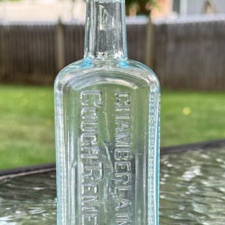Vintage Chamberland’s Cough Remedy – Des Moines, IA – Aqua Blue Glass Bottle