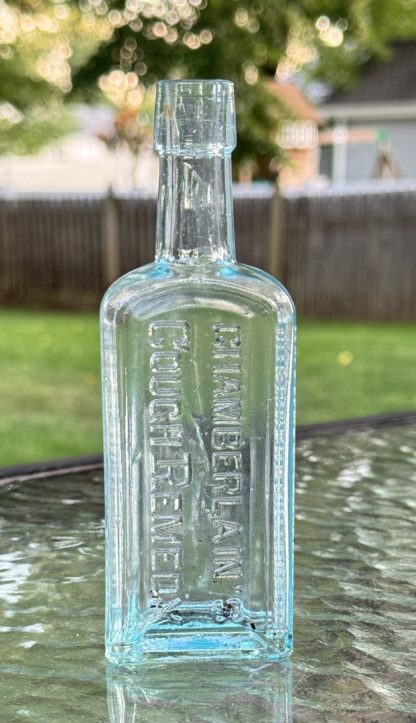 Vintage Chamberland’s Cough Remedy – Des Moines, IA – Aqua Blue Glass Bottle