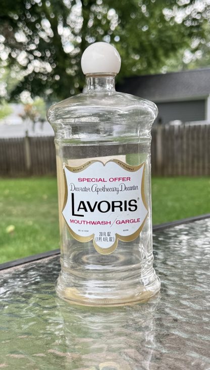 Vintage Lavoris Mouthwash Bottle, Mid-20th Century Collectible Apothecary Bottle with Original Labels, 20 oz.
