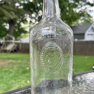 Vintage 1940s Harry E. Wilken Whiskey Bottle, Collectible Clear Glass Liquor Bottle with Embossed Portrait
