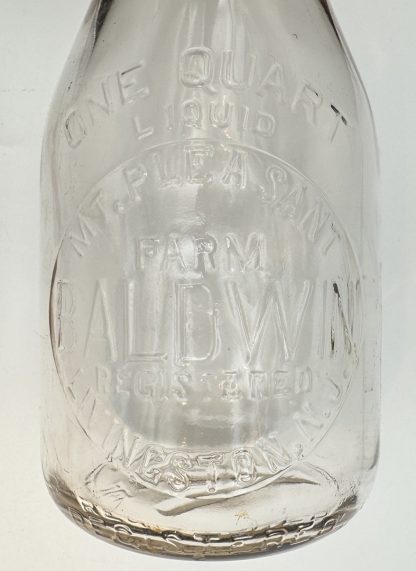 Vintage Mt Pleasant Farm Baldwin Quart Milk Bottle – Embossed Glass, Livingston NJ – Light Brown Hue, Collectible Dairy Bottle - Image 6