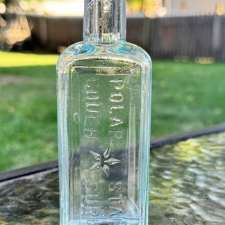 Vintage Polar Star Cough Cure Bottle, Aqua Blue Glass, Embossed Antique Medicine Bottle
