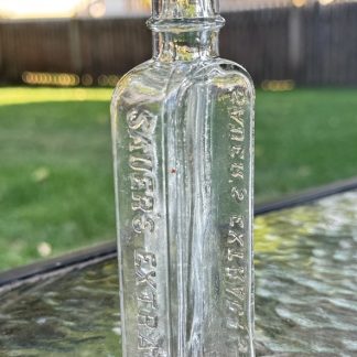 Antique Sauer's Extracts Bottle, Clear Glass, Embossed Vintage Extract Bottle (patten medicine)