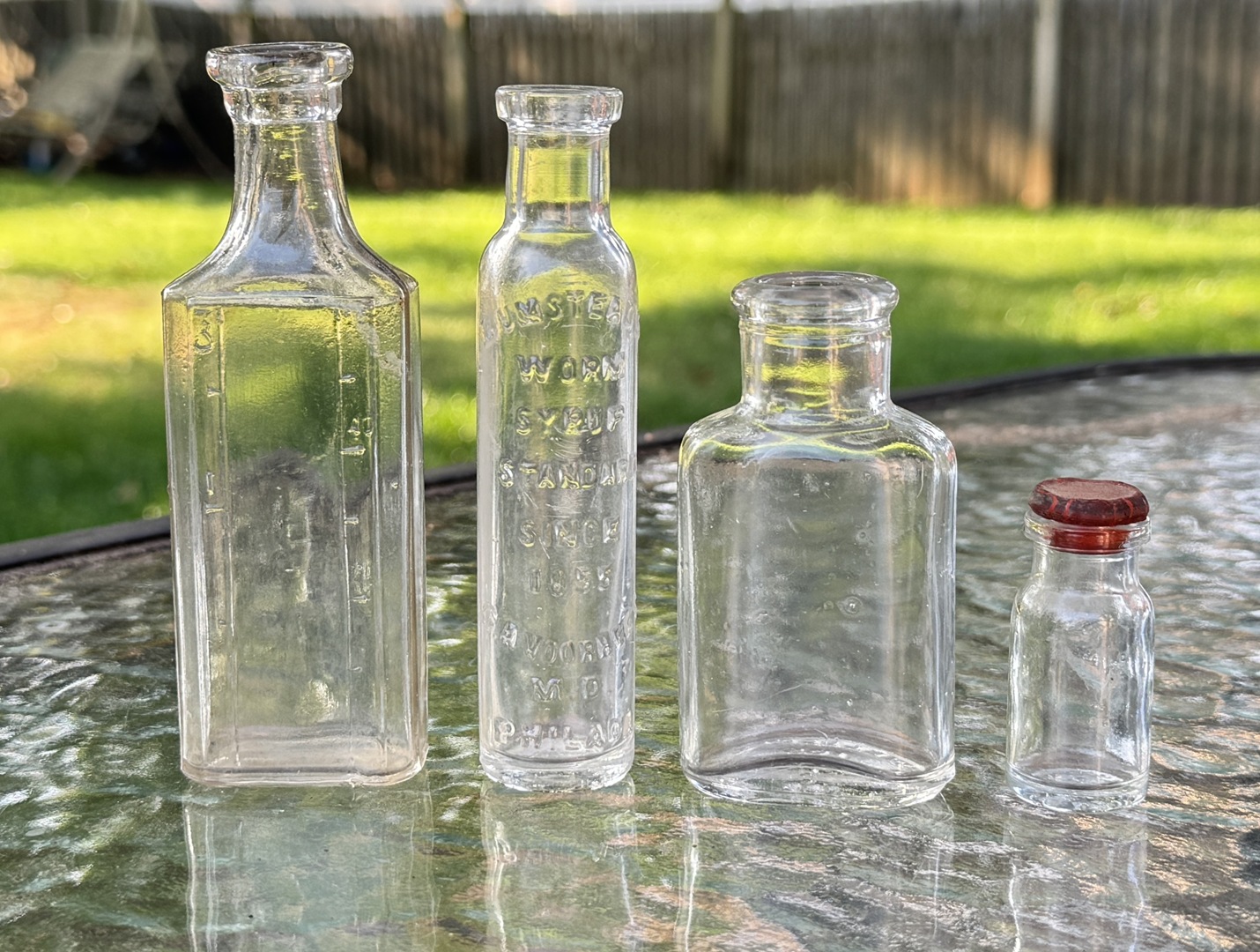 Vintage Clear‑Glass Patent Medicine Bottle Lot – 4 Bottles (1855‑1900) – Embossed & Classic - Worm Syrup